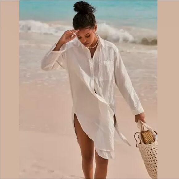 Maeve‎ X Anthropologie Women's White Button Long Sleeve Shirt Dress Size Small - Picture 2 of 12